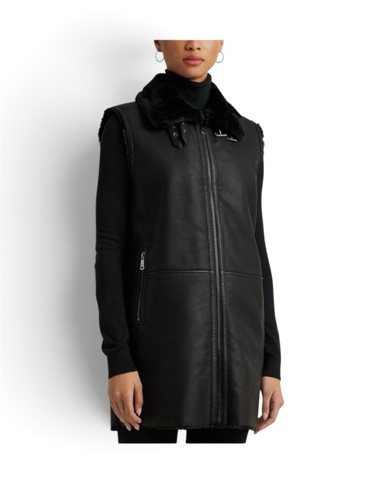 Ralph Lauren Jackets & Blazers - Ralph Lauren Black Faux-Shearling Leather Vest with Zip Pockets size small